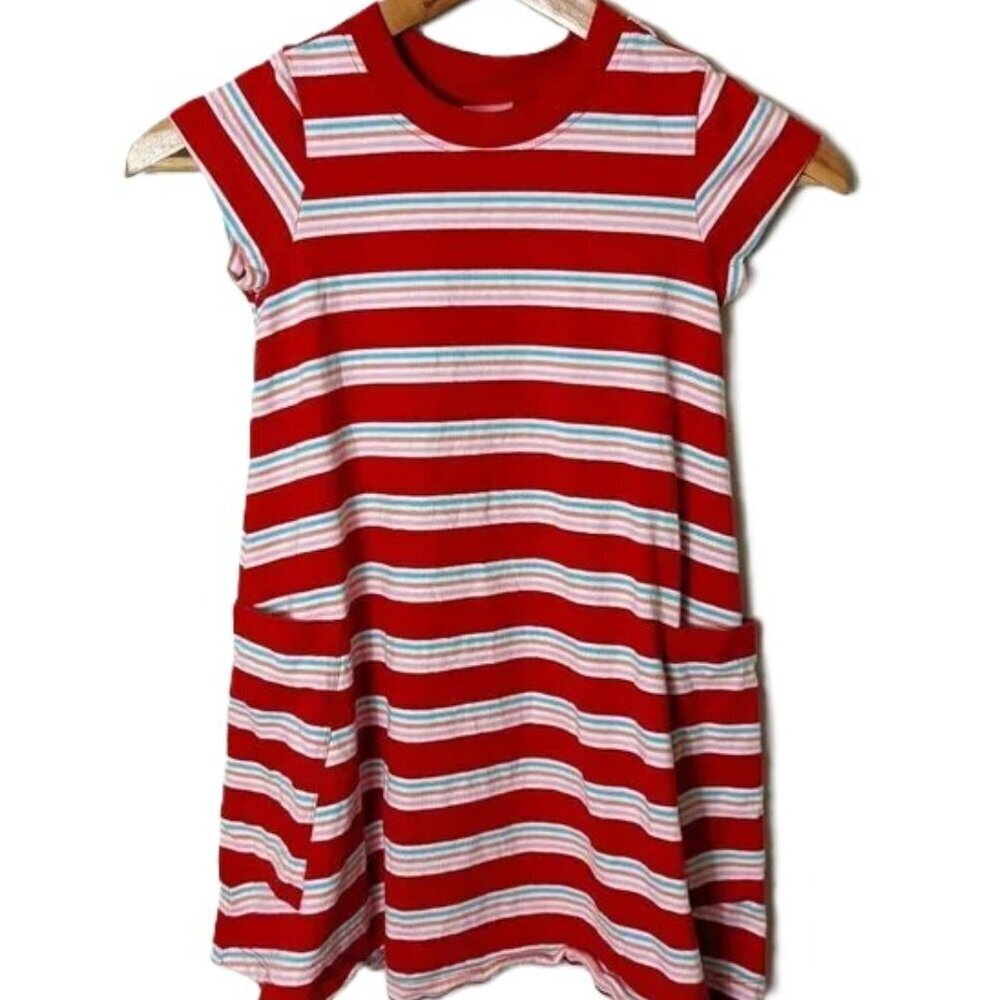 Hanna Andersson Dress Striped Pockets Shift Nautical 120cm Size 6-7 Cap Sleeve